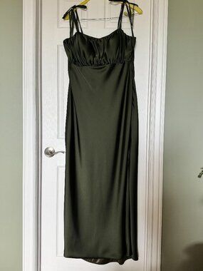 Revelry Satin Bridesmaid Dress, Deep Olive